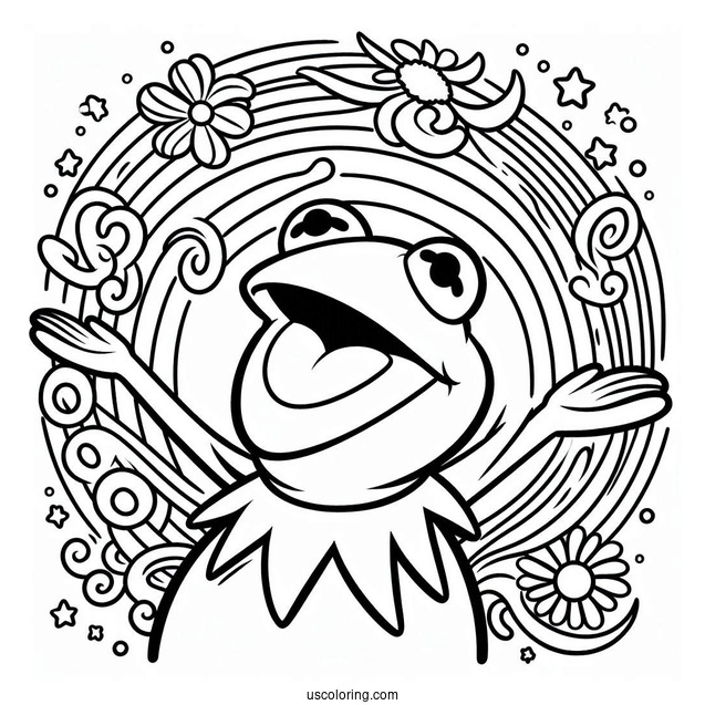 Muppets Coloring Page Of Happy Kermit The Frog For Kids