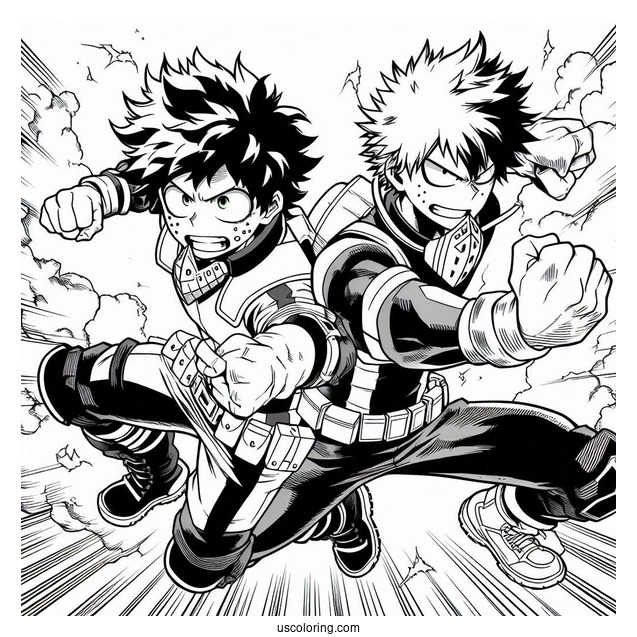 My Hero Academia Coloring Page Of Katsuki Bakugo And Izuku Midoriya Fighting