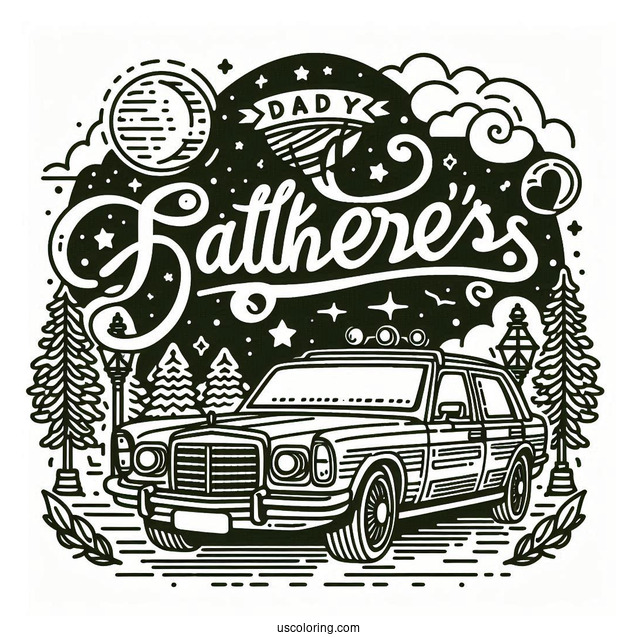 Father's Day Coloring Page Of Words Above A Car