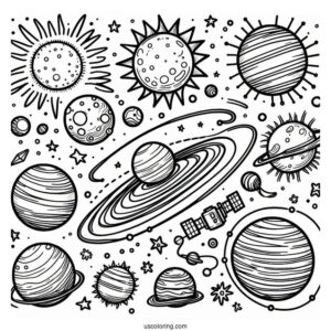 Simple Solar System Coloring Sheet For Preschoolers