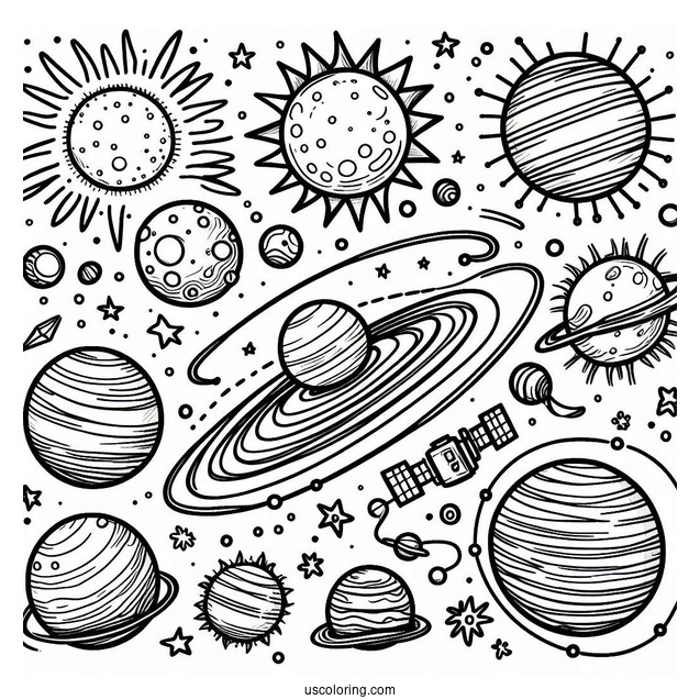 Simple Solar System Coloring Sheet For Preschoolers