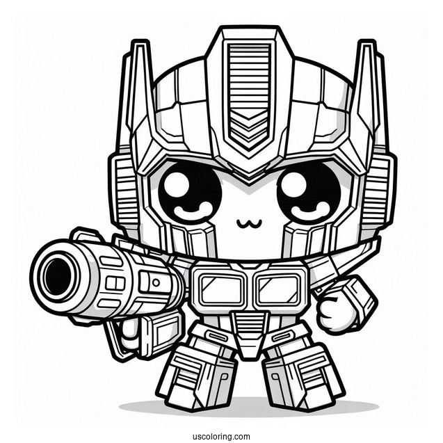 Kawaii Chibi Optimus Prime Coloring Page Holding Ion Blaster For Preschoolers