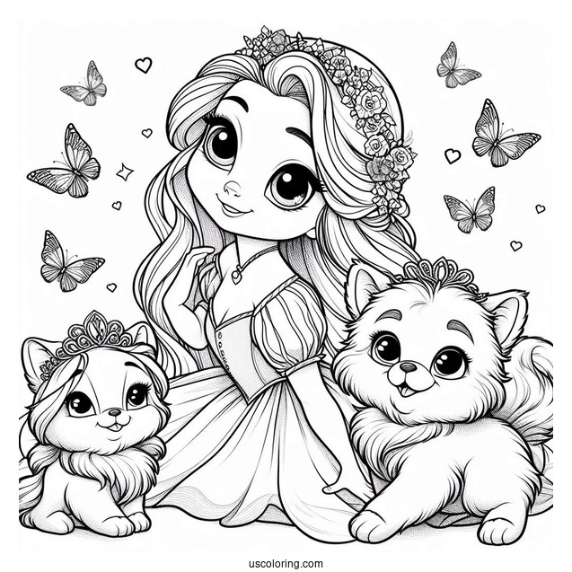 Palace Pets Coloring Page Of Rapunzel With Petite Palace Pets
