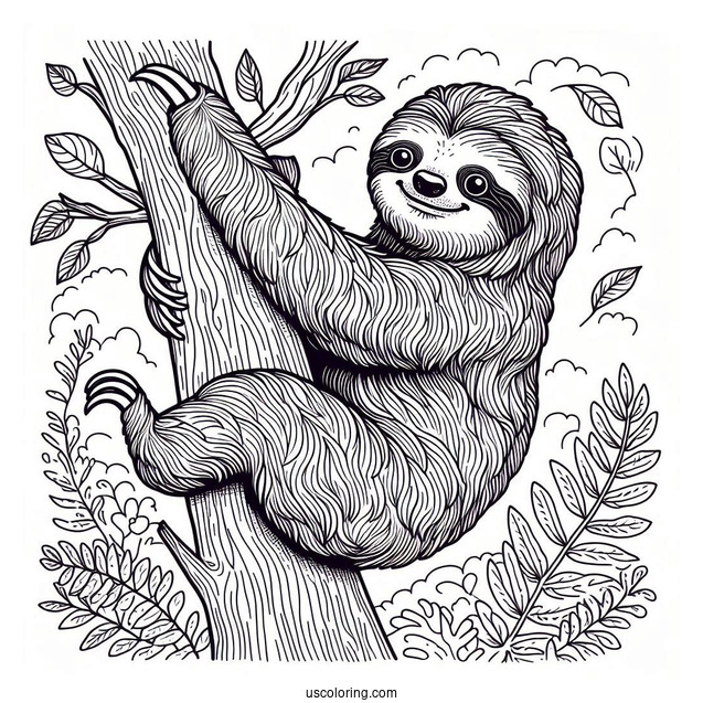 Sloth Climbing Up Tree To Color