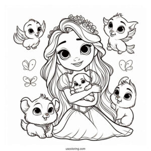 Palace Pets Coloring Page Of Rapunzel With Petite Palace Pets
