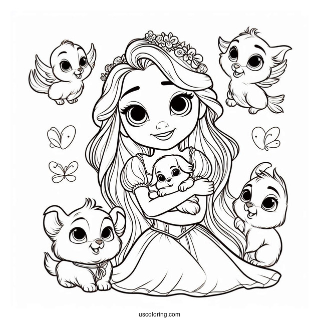 Palace Pets Coloring Page Of Rapunzel With Petite Palace Pets