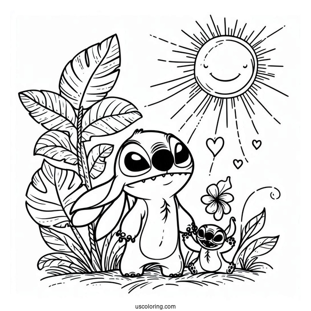 Stitch Standing Under The Sun Coloring Page For Kids