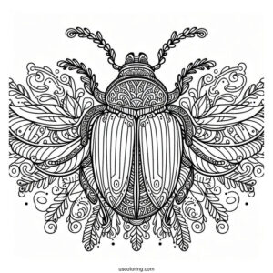 Intricate Beetle Coloring Page Mandala