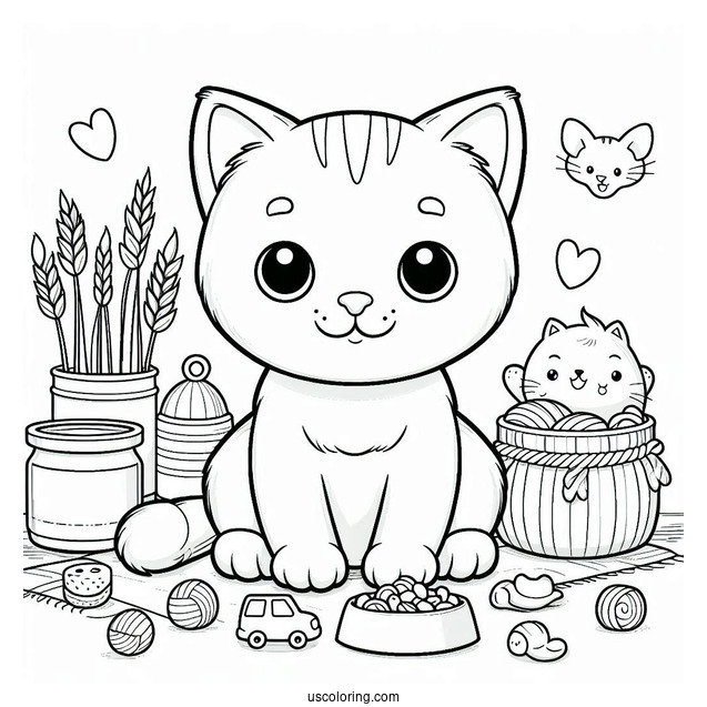 Cat With Toys And Food Coloring In