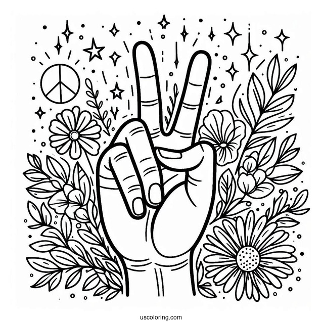 Hand Making Peace Coloring Page For Kids