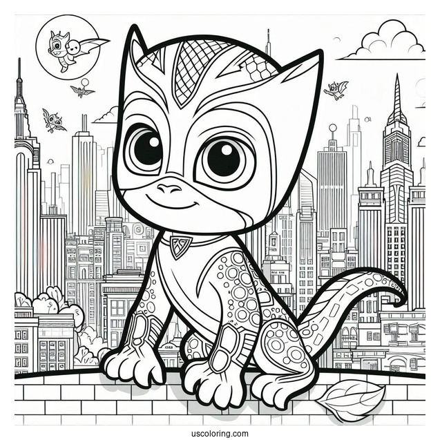 Detailed PJ Masks Coloring Page Of Gekko In City