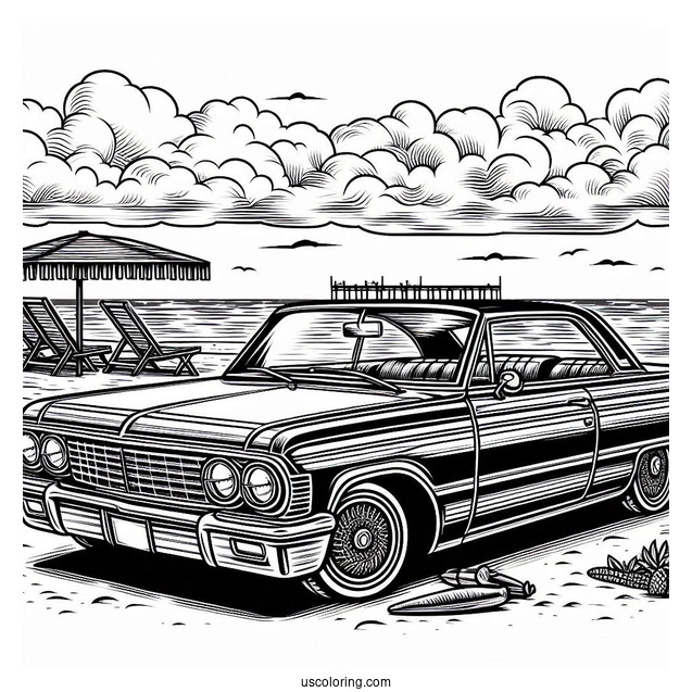 Side View Of Lowrider Coloring Page At The Beach