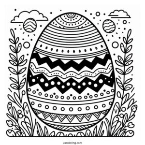 Easter Coloring Page Of Easter Egg With Chevron, Stripes, And Polka Dot Design