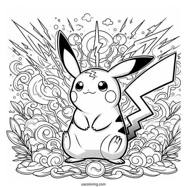 Detailed Mega Raichu Coloring Page Surrounded By Lightning