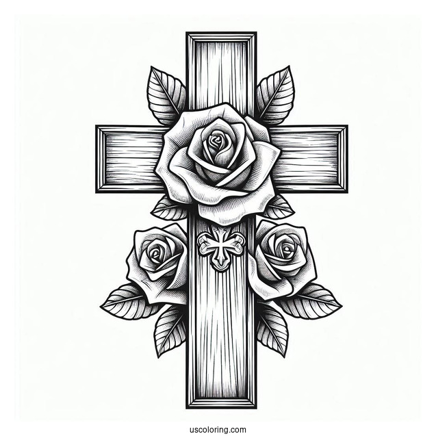 Wooden Cross With Roses To Color