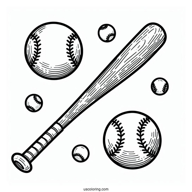 Easy Outline Of Baseball Bat And Ball