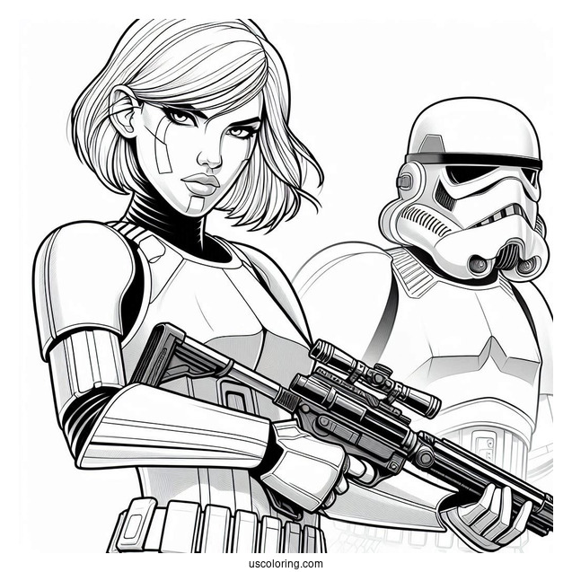 Female Stormtrooper Coloring Page Holding Blaster Pistol