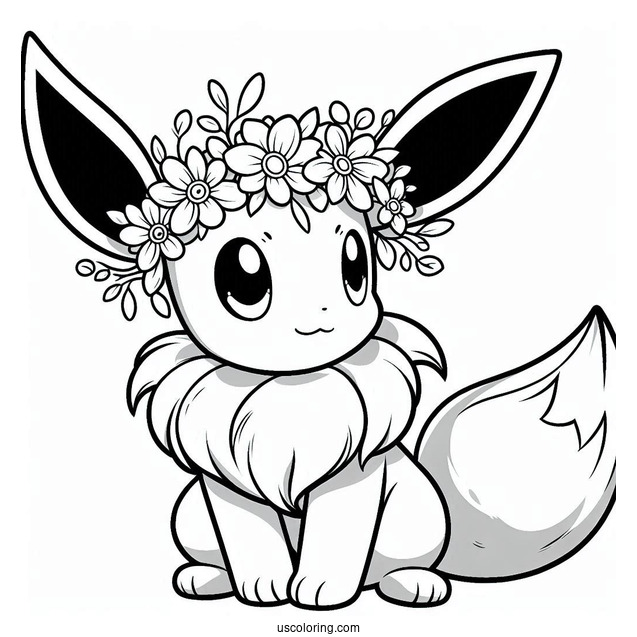Eevee Wearing Flower Crown Coloring In
