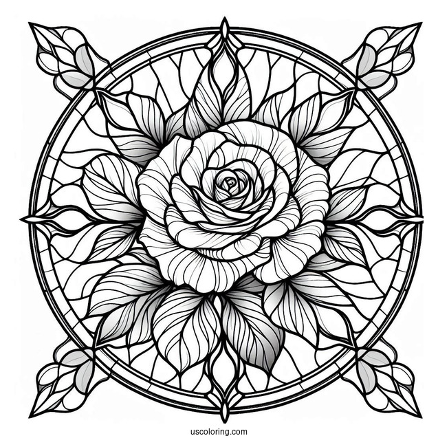 Realistic Rose Stained Glass Coloring Page