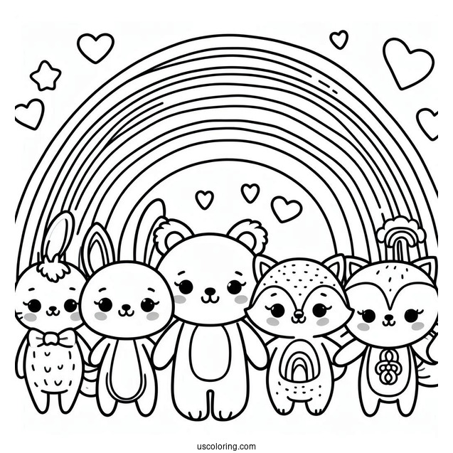 Red, Blue, Orange, Green, And Purple Rainbow Friends Coloring Page