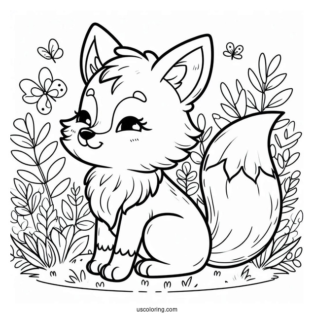 Cartoon Fox Coloring Page Sitting On The Grass