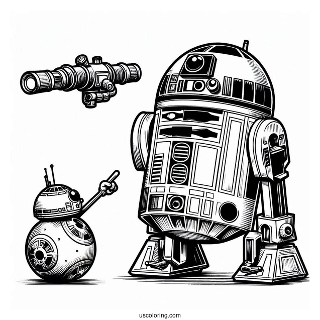 R2-D2 Coloring Page Poking BB8