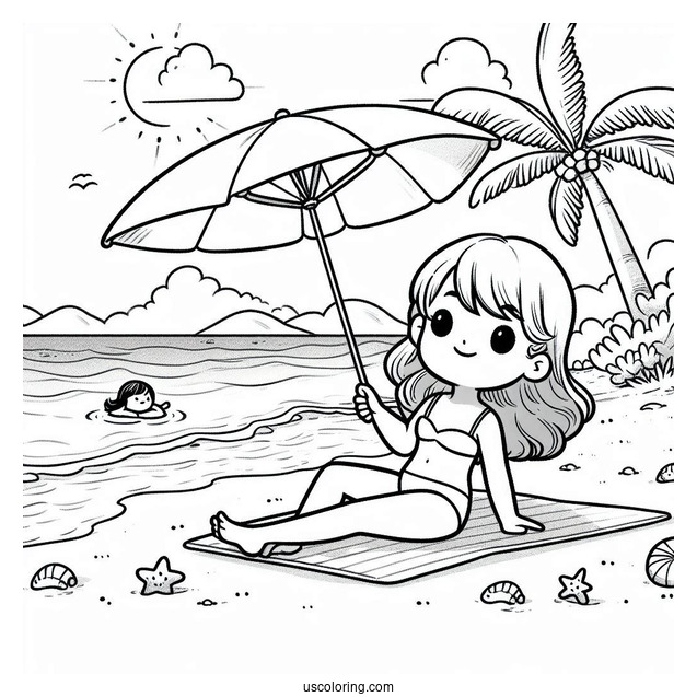 Kids Swimming At The Beach Coloring Page