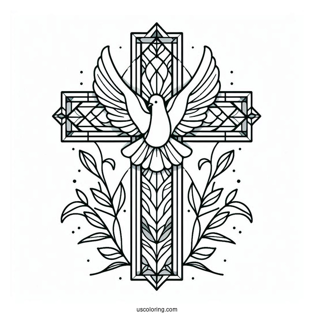 Simple Stained Glass Cross With Dove
