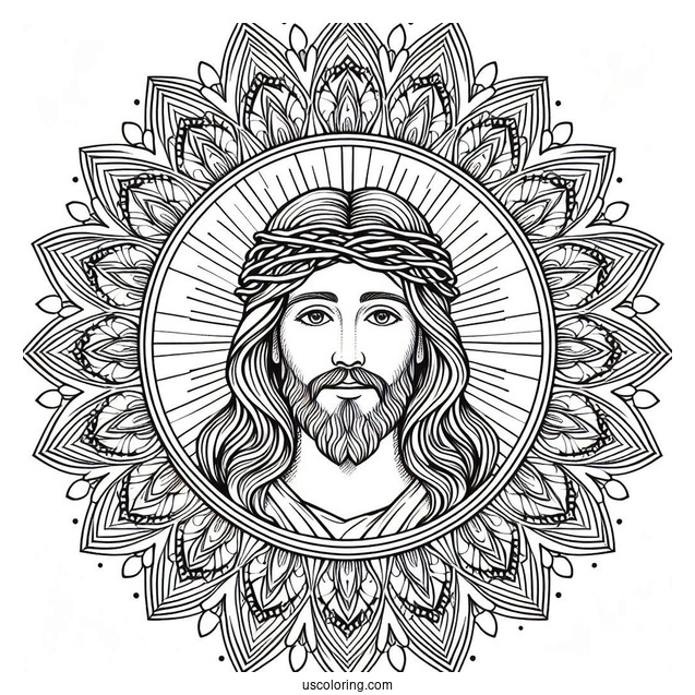 Jesus Coloring Page At The Center Of A Mandala