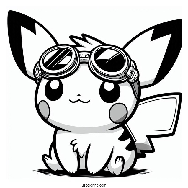 Cute Pichu Coloring Page Wearing Goggles For Kids