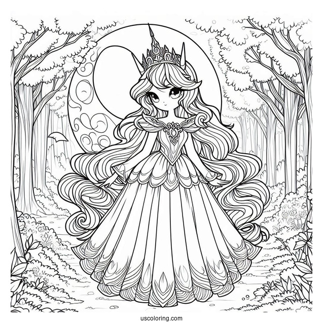 Princess Luna Coloring Page Standing In A Forest