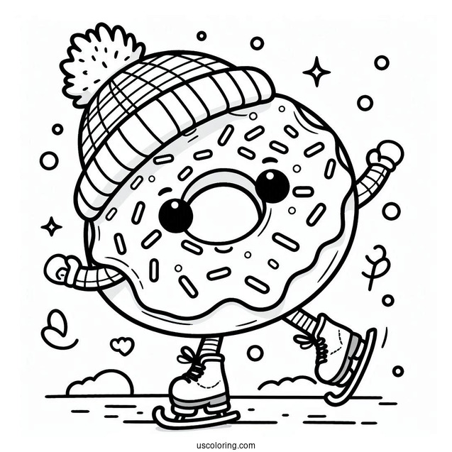 Excited Donut Coloring Page Ice Skating In Winter