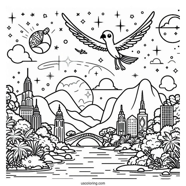Rio Pedro In The Sky Coloring Page For Preschoolers