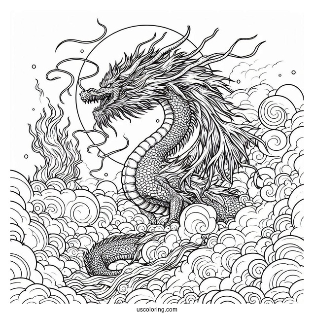 Massive Dragon Emerging From The Clouds Coloring Page