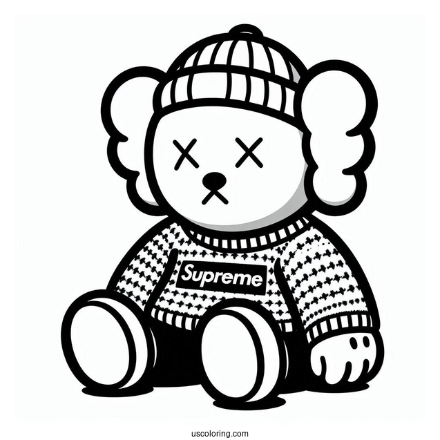 KAWS Coloring Page Companion In Supreme Sweater