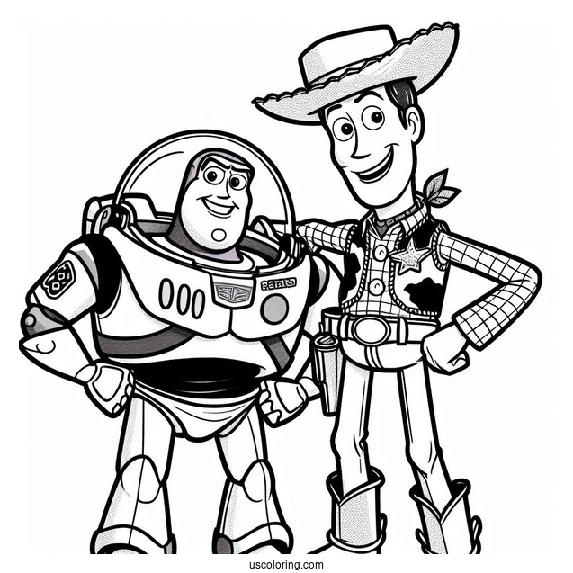 Pixar Coloring Page of Woody And Buzz Lightyear For Kids