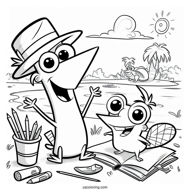 Phineas And Ferb Coloring Page In The Backyard With Perry The Platypus