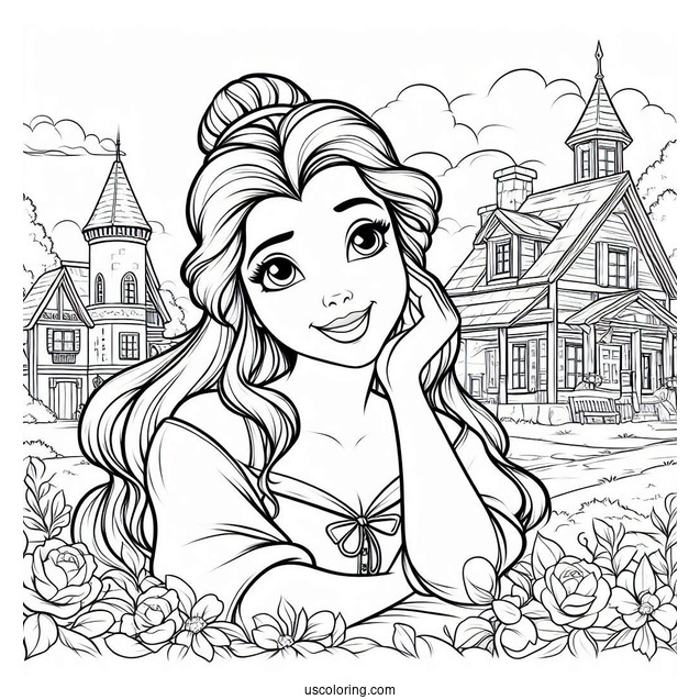 Smiling Belle In Her Village To Color