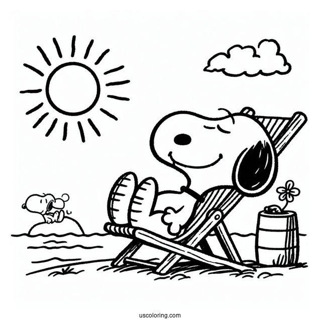 Snoopy Relaxing In The Sun To Color