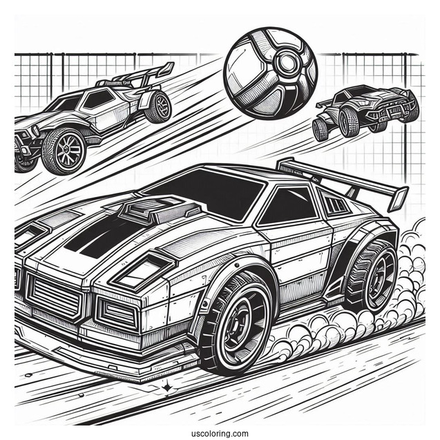 Rocket League Coloring Page Of Detailed Battle Cars Aiming For The Ball