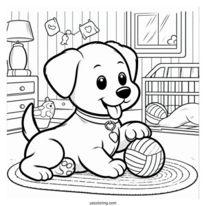 Easy Outline Of Puppy Playing Indoors Coloring Sheet