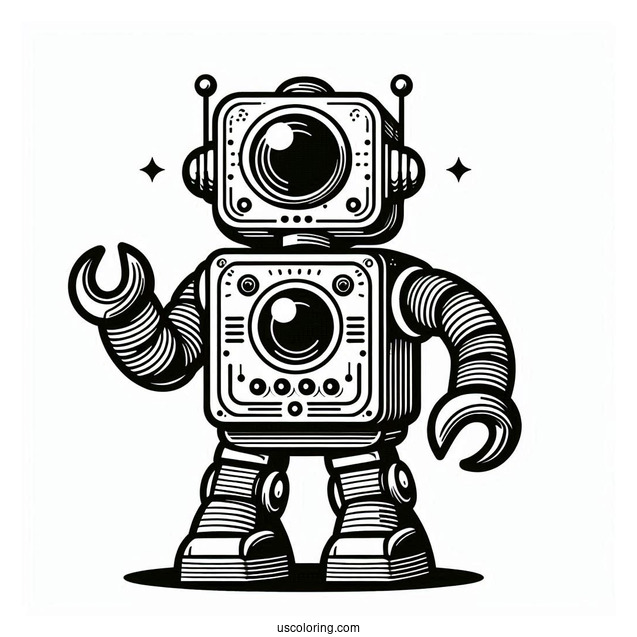 Retro Robot With A Single Lens Coloring Page For Kids