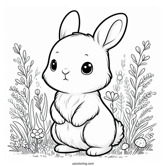 Baby Rabbit Standing In Grass Coloring Page