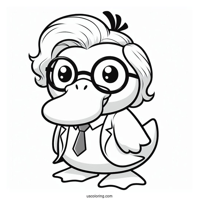 Psyduck Coloring Page Wearing Glasses, Wig, And Necktie For Preschoolers