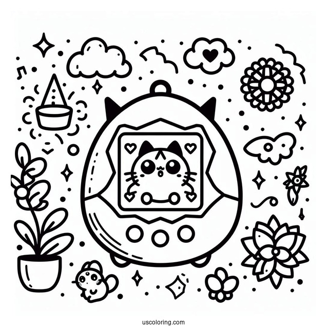 Simple Tamagotchi Coloring Pages Pet In Console
