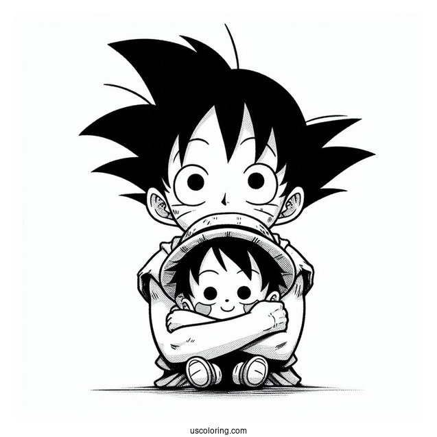 Luffy Coloring Page With His Arms Around Goku