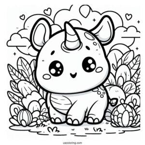 Kawaii Themed Rhino Coloring Sheet