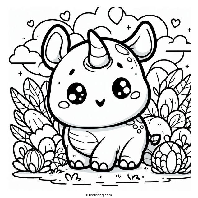 Kawaii Themed Rhino Coloring Sheet