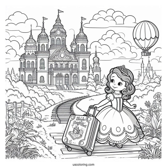Sofia The First Coloring Page With Suitcase Going To The Castle