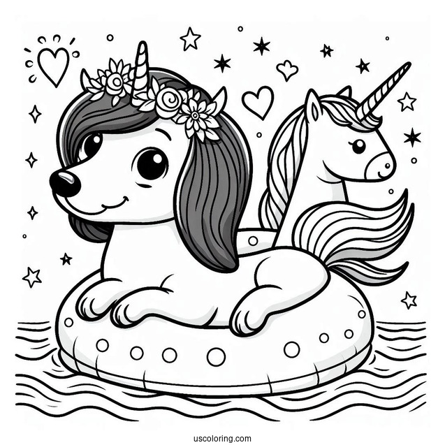 Dachshund Coloring Page On Unicorn Floatie